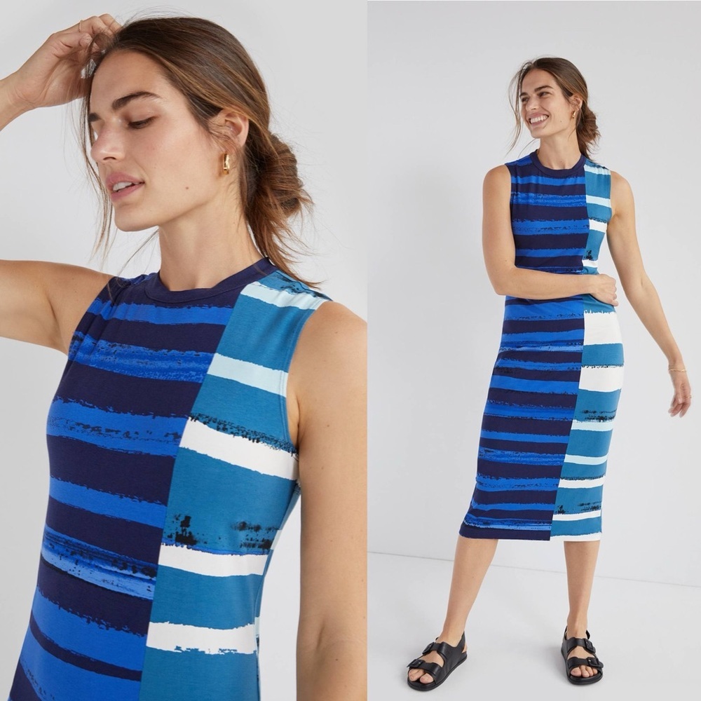 Anthropologie Corey Lynn Calter Striped Midi Dress Blue Indigo Cobalt Sleeveless